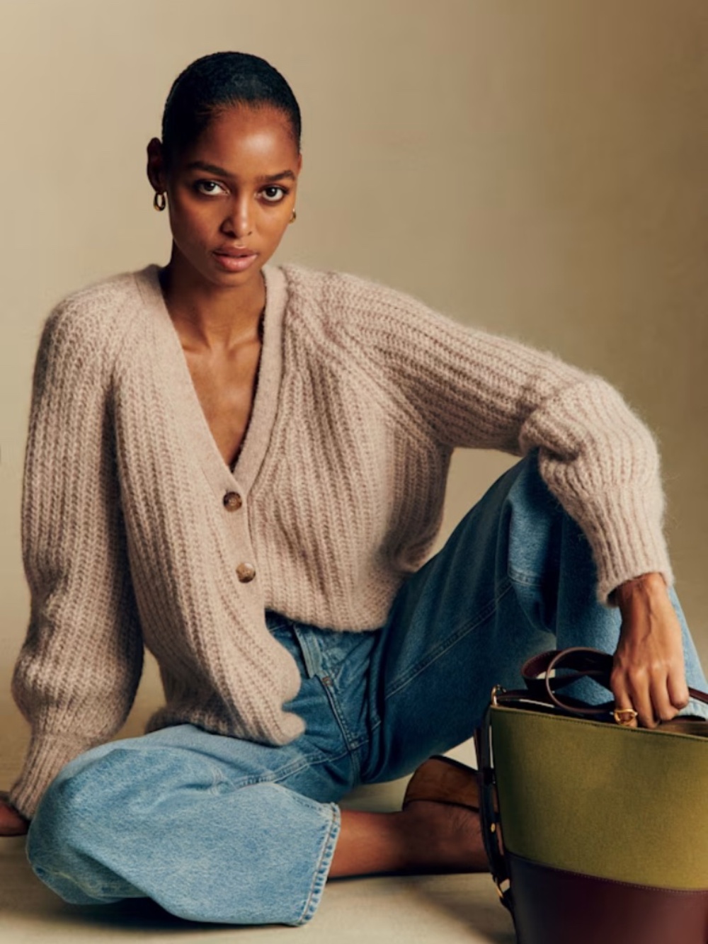 Sezane Basile Cardigan Light Beige Size Small Alpaca Wool Polyamide - Picture 2 of 7